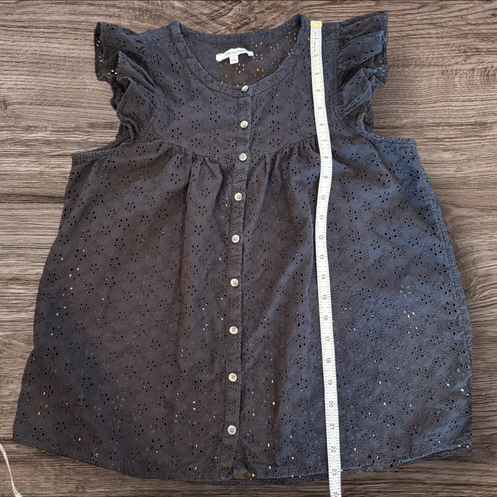 MADEWELL Ruffle-Sleeve Bib Eyelet Sleeveless Top Black Size Small - Picture 7 of 8